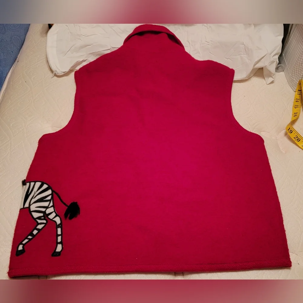 #121 Carina- Vintage Red Sweater Vest with Zebra appliques +bonus Striped Top - Picture 6 of 10